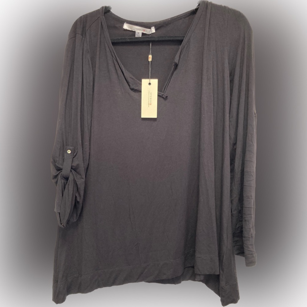 $8 LAST CALL BEFORE DONATING Studio M black top viscose/spandex NWT